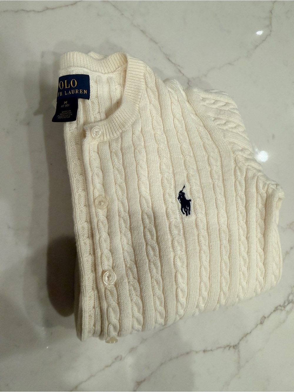 Polo by Ralph Lauren Cream Cable Knit Button-Up Cardigan